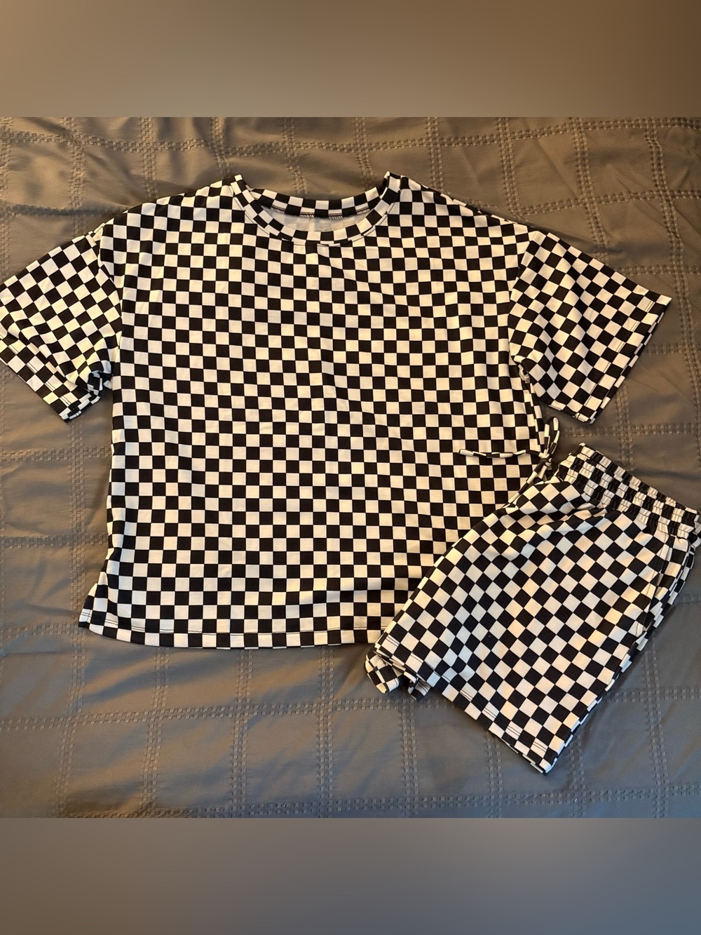Black & White Checkerboard Tee and Shorts Set